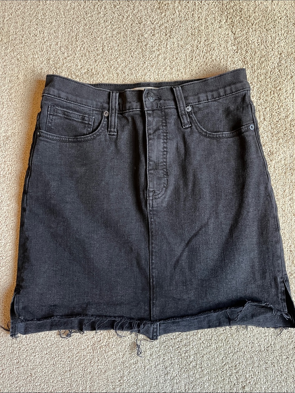 Madewell Black Denim Mini Skirt with Frayed Hem